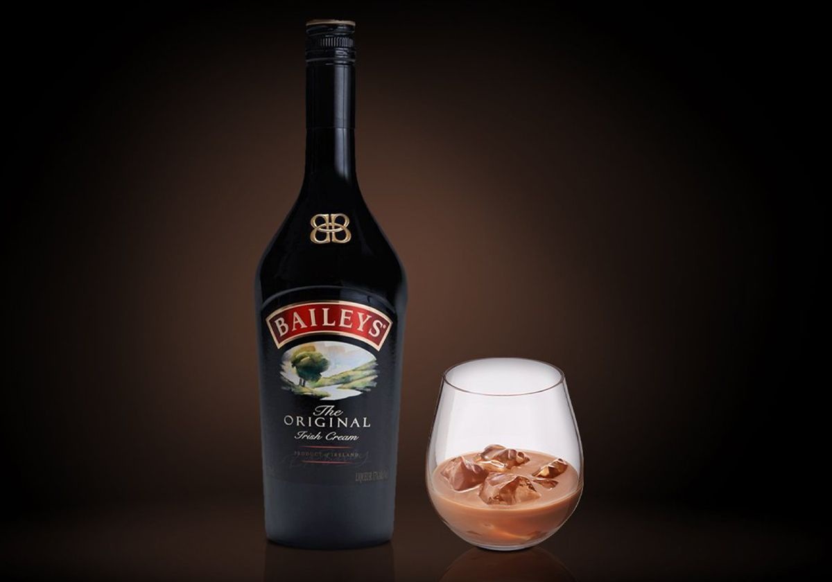 baileys on ice in a short glass